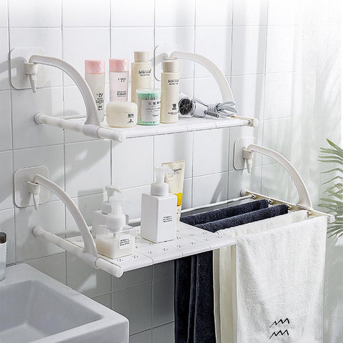 Bathroom Rack Toilet Storage Rack Bathroom Towel Rack Free Hole Bathroom Organizer Towel Rack Wall Hanging Telescopic Finishing